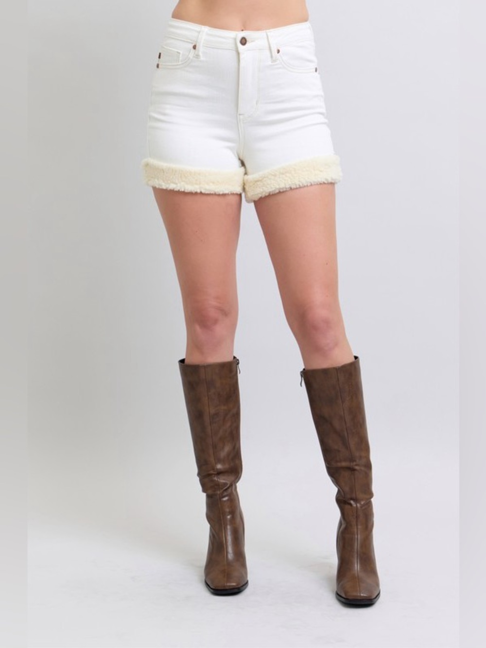 Judy Blue Full Size High Waist Shearling Cuff Denim Shorts Plus Size